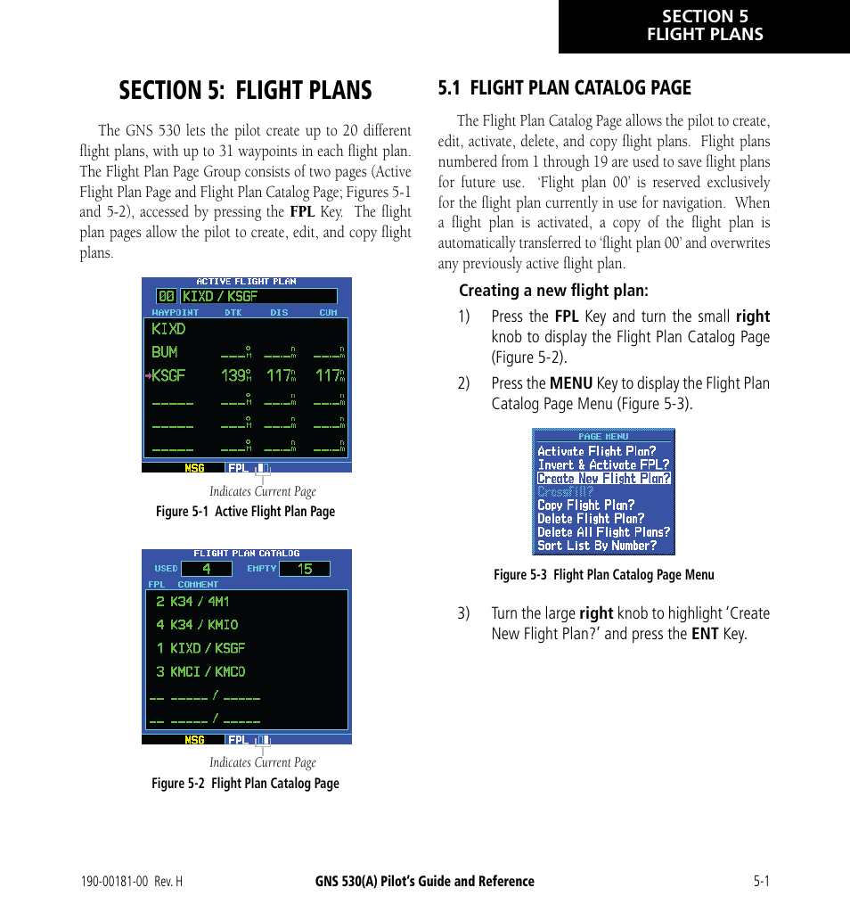 Section 5: flight plans, 1 flight plan catalog page | Garmin GNS 530 User Manual | Page 67 / 288