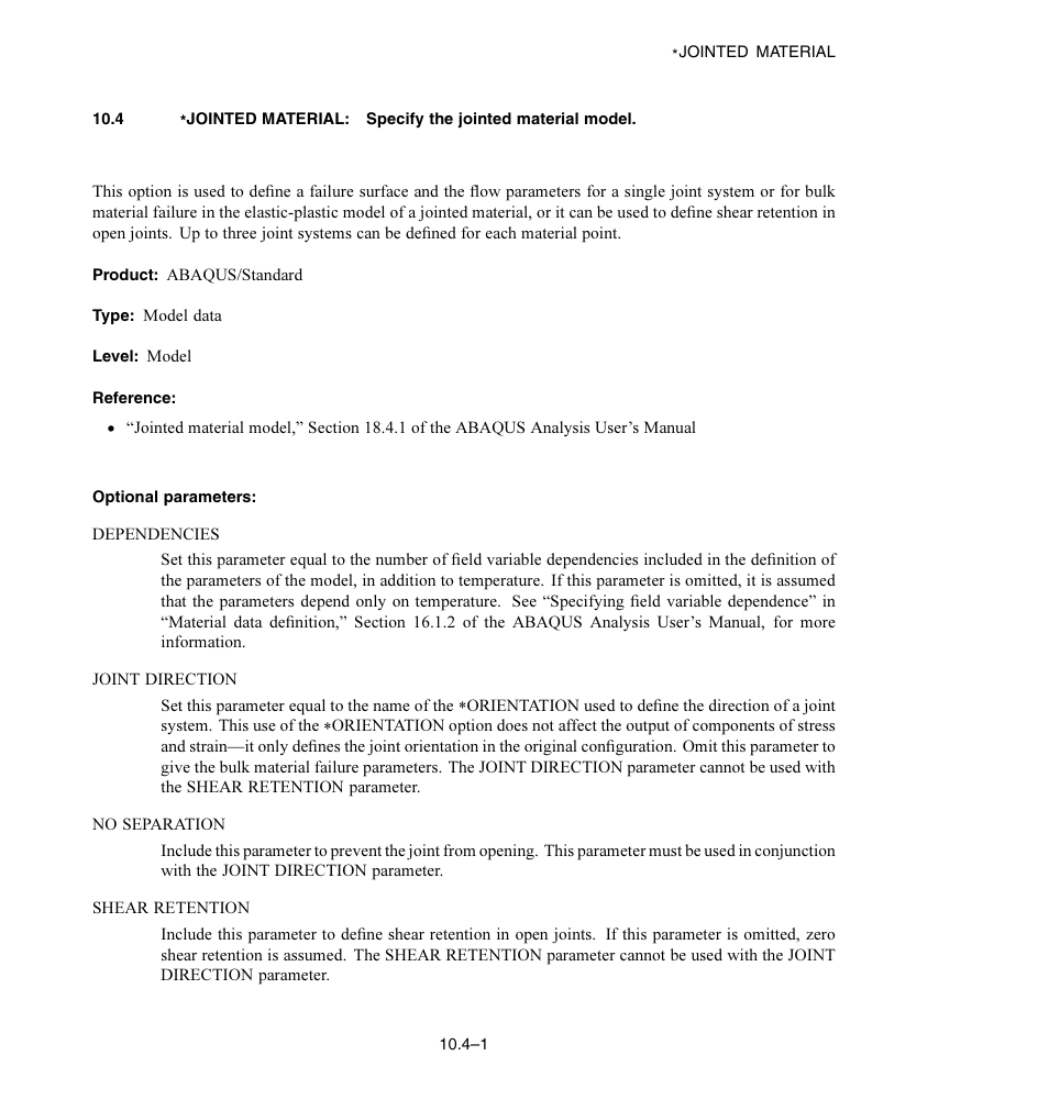 Optional parameters | ABAQUS Volume II: I–Z User Manual | Page 107 / 628