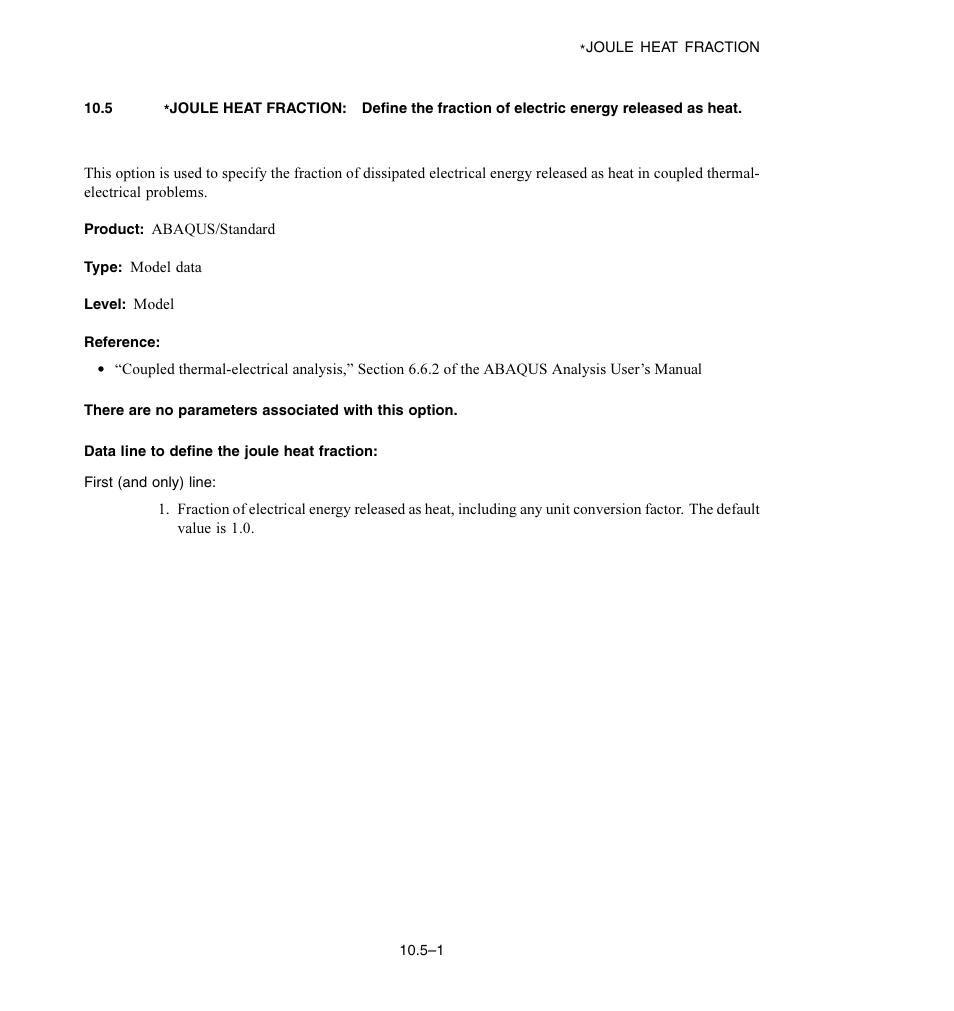 Data line to define the joule heat fraction | ABAQUS Volume II: I–Z User Manual | Page 109 / 628