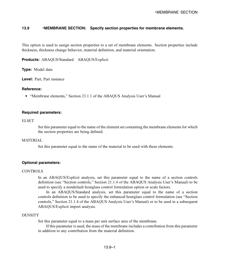 Required parameters, Optional parameters | ABAQUS Volume II: I–Z User Manual | Page 143 / 628