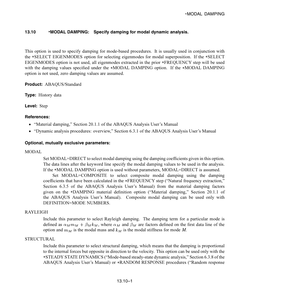 Optional, mutually exclusive parameters | ABAQUS Volume II: I–Z User Manual | Page 145 / 628