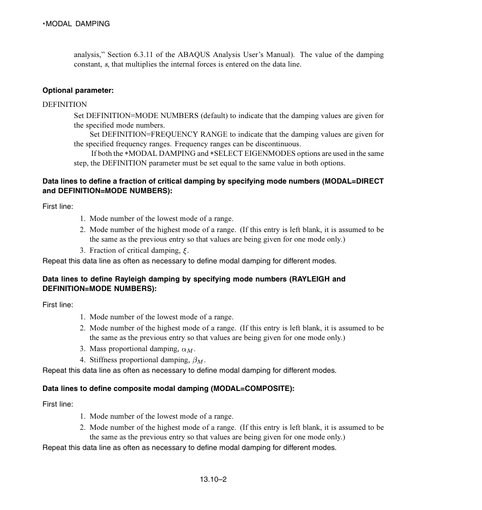 Optional parameter | ABAQUS Volume II: I–Z User Manual | Page 146 / 628