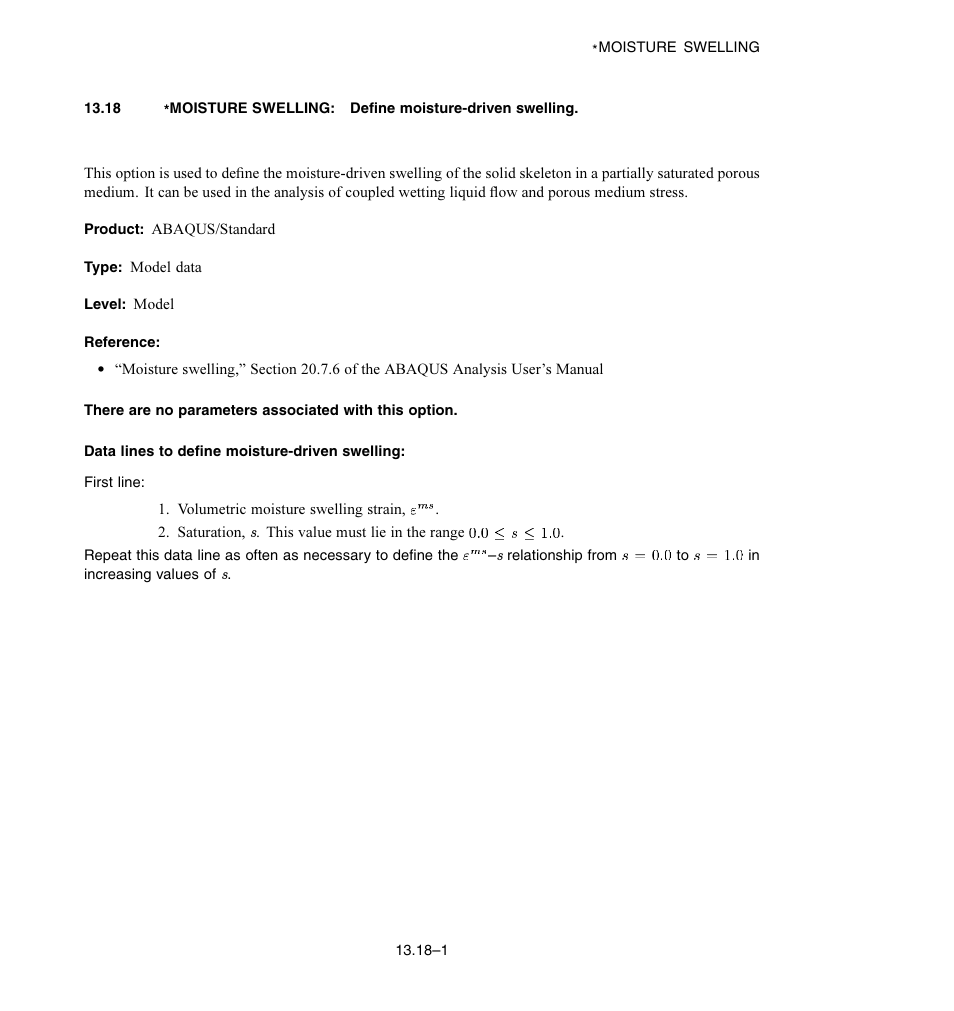 Data lines to define moisture-driven swelling | ABAQUS Volume II: I–Z User Manual | Page 163 / 628