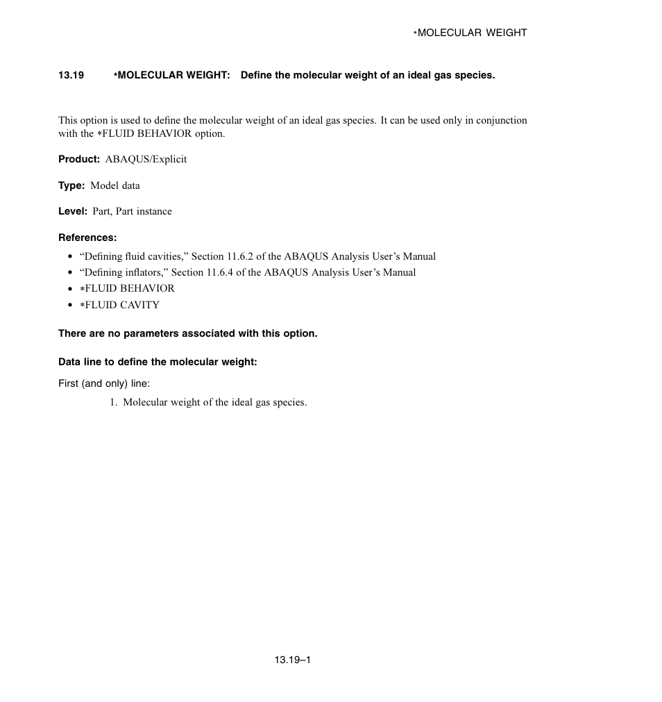 Data line to define the molecular weight | ABAQUS Volume II: I–Z User Manual | Page 165 / 628