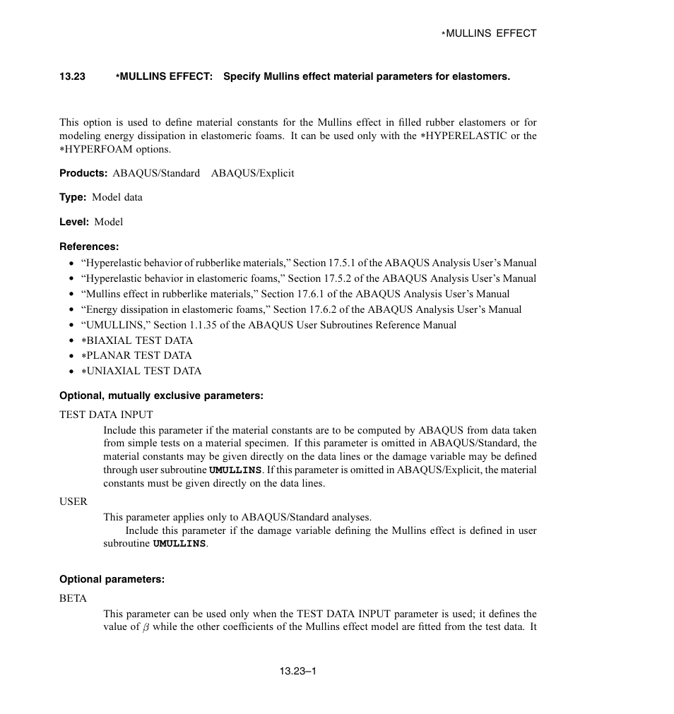 Optional, mutually exclusive parameters, Optional parameters | ABAQUS Volume II: I–Z User Manual | Page 175 / 628