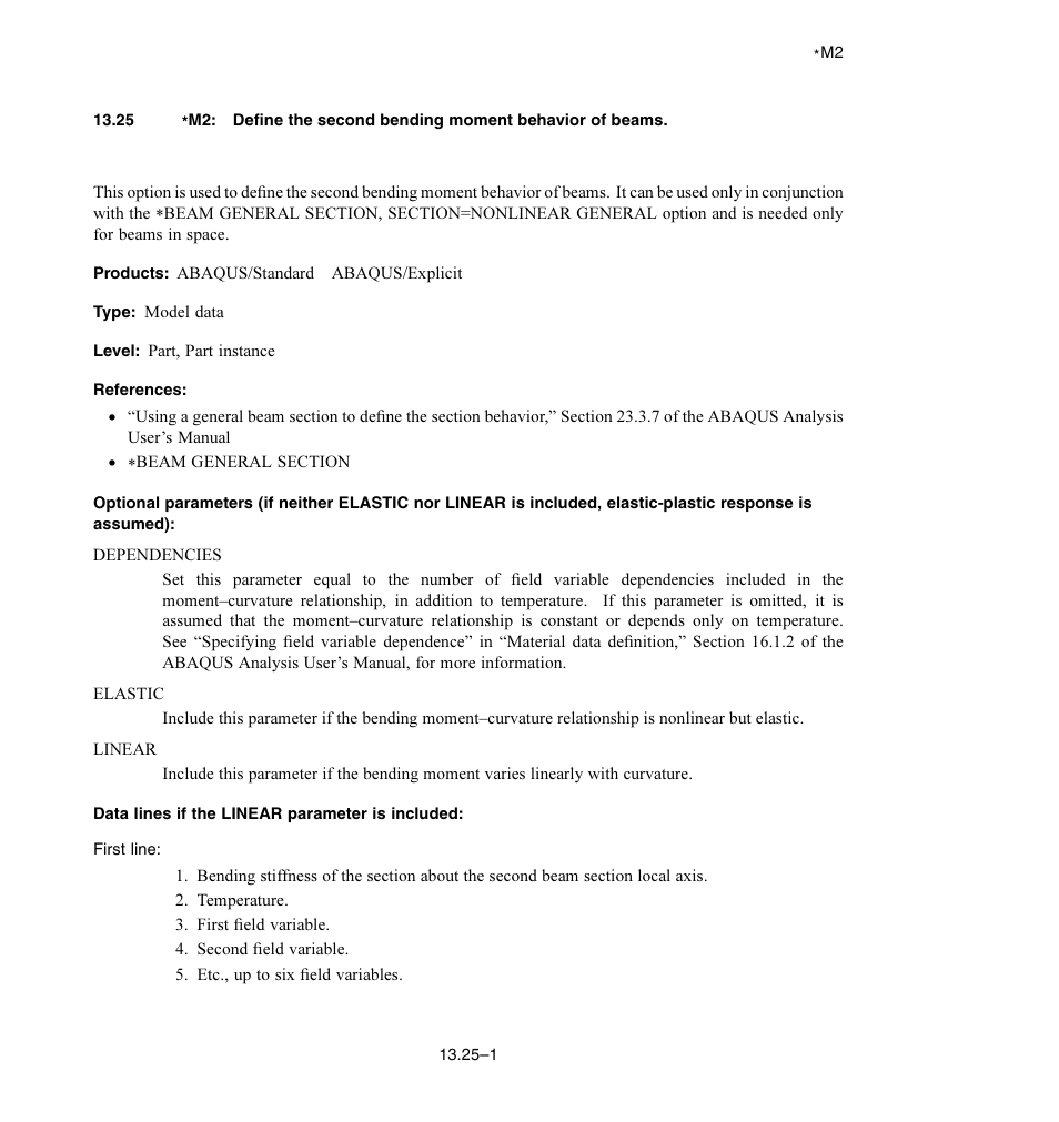 Data lines if the linear parameter is included | ABAQUS Volume II: I–Z User Manual | Page 181 / 628