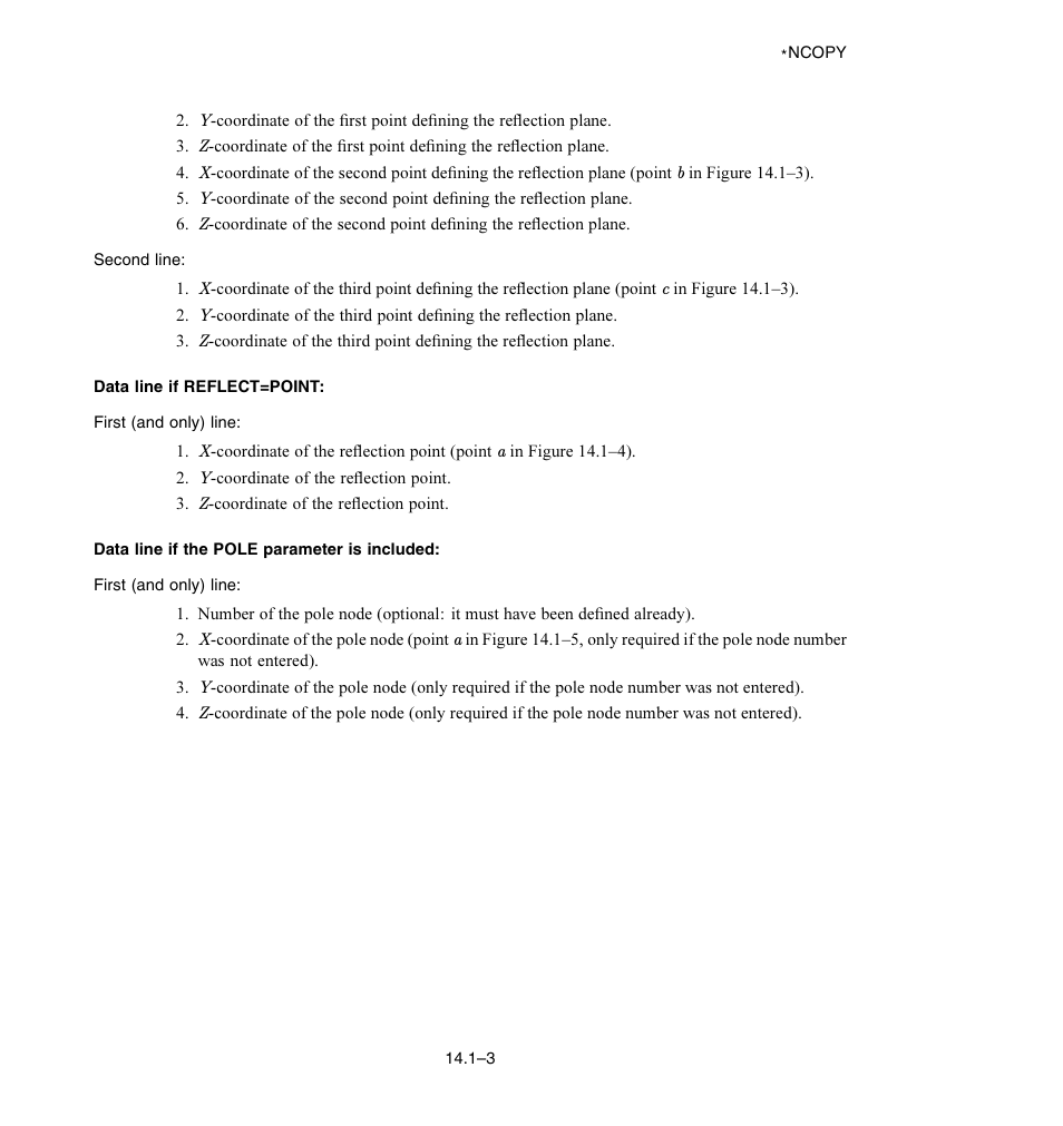 Data line if reflect = point, Data line if the pole parameter is included | ABAQUS Volume II: I–Z User Manual | Page 187 / 628