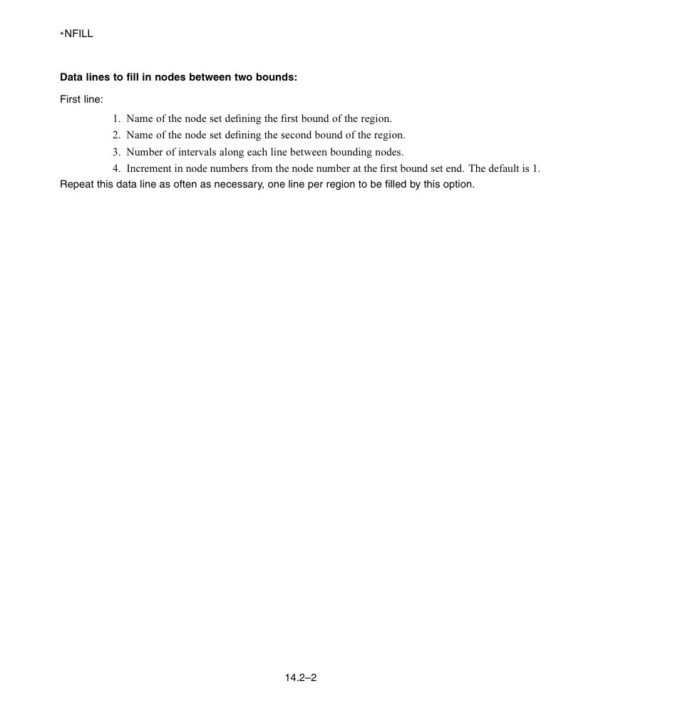 Data lines to fill in nodes between two bounds | ABAQUS Volume II: I–Z User Manual | Page 192 / 628