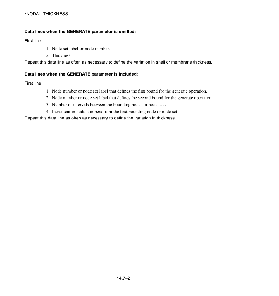 Data lines when the generate parameter is omitted, Data lines when the generate parameter is included | ABAQUS Volume II: I–Z User Manual | Page 204 / 628