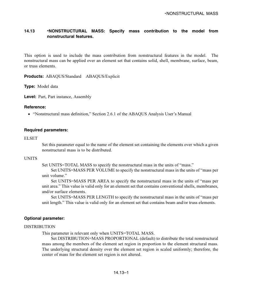 Required parameters, Optional parameter | ABAQUS Volume II: I–Z User Manual | Page 215 / 628