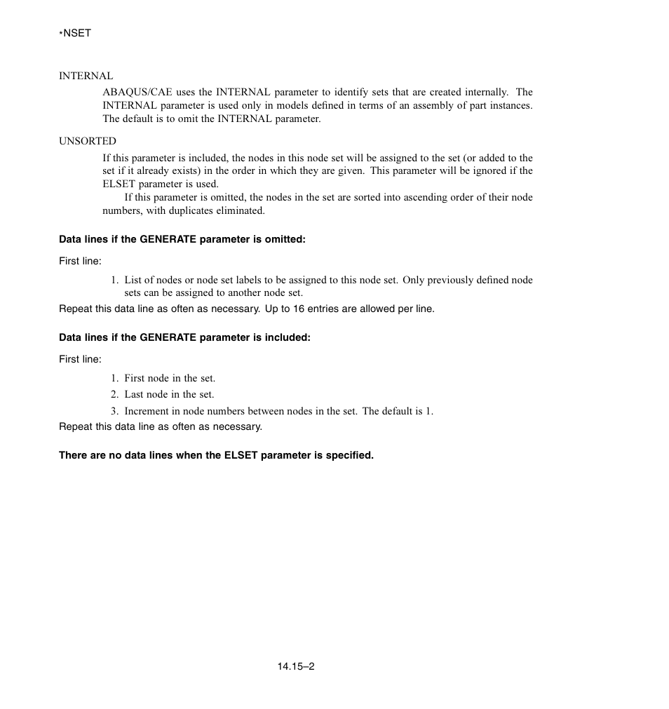 Data lines if the generate parameter is omitted, Data lines if the generate parameter is included | ABAQUS Volume II: I–Z User Manual | Page 220 / 628