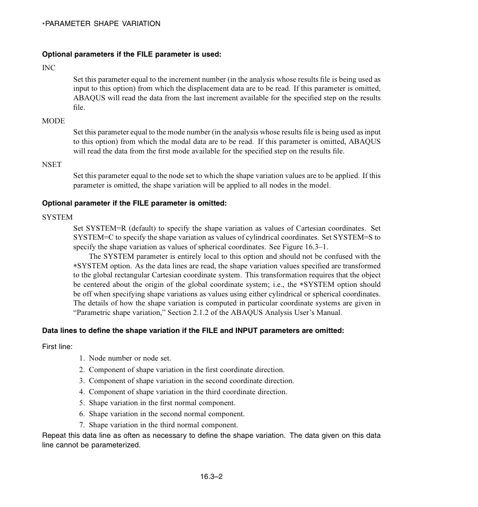 Optional parameters if the file parameter is used | ABAQUS Volume II: I–Z User Manual | Page 242 / 628