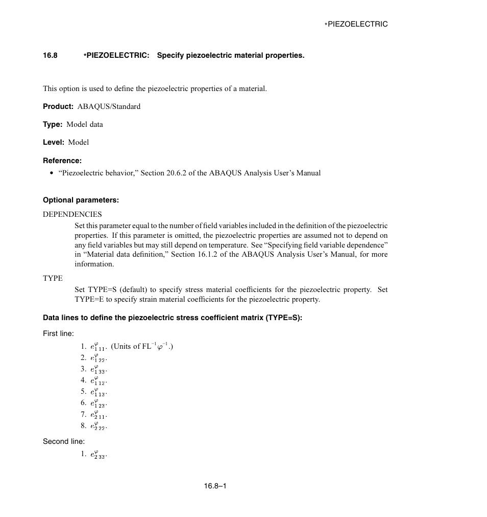 Optional parameters | ABAQUS Volume II: I–Z User Manual | Page 259 / 628