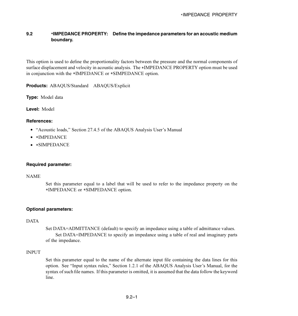 Required parameter, Optional parameters | ABAQUS Volume II: I–Z User Manual | Page 27 / 628