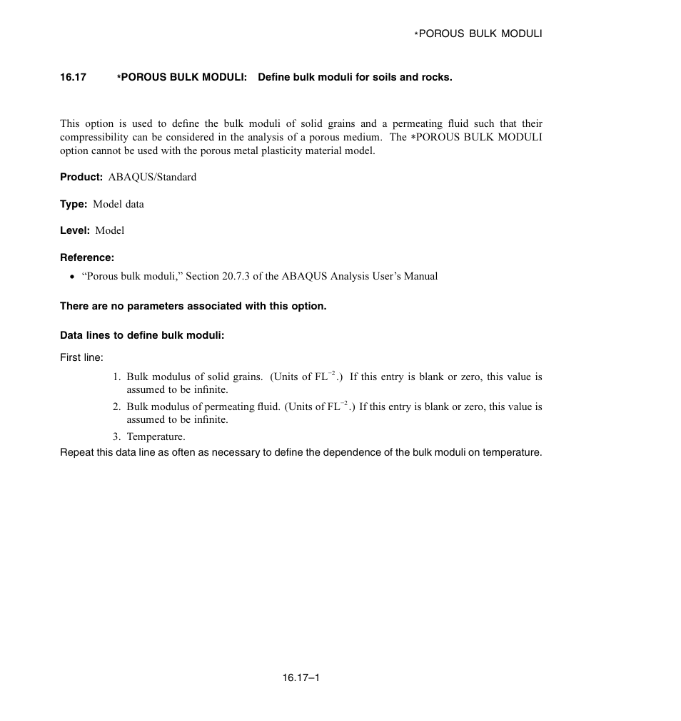 Data lines to define bulk moduli | ABAQUS Volume II: I–Z User Manual | Page 287 / 628