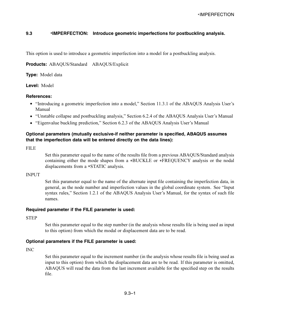 Required parameter if the file parameter is used, Optional parameters if the file parameter is used | ABAQUS Volume II: I–Z User Manual | Page 29 / 628