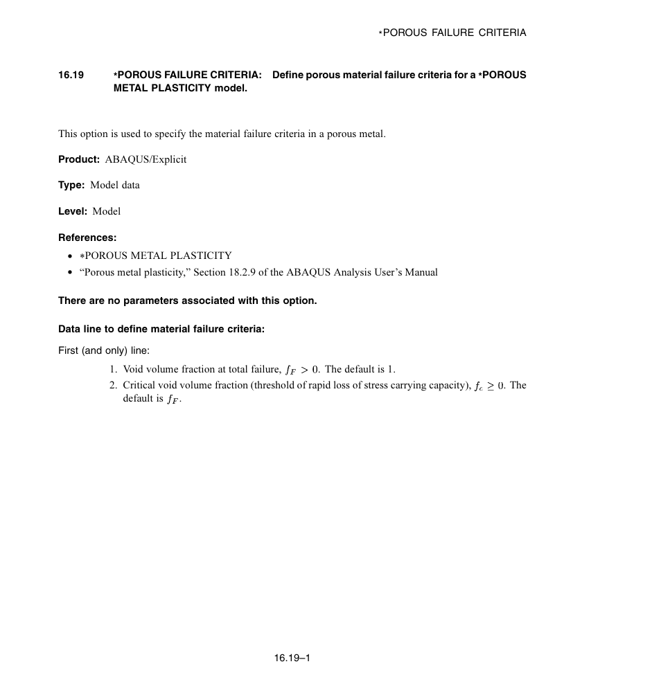 Data line to define material failure criteria | ABAQUS Volume II: I–Z User Manual | Page 291 / 628