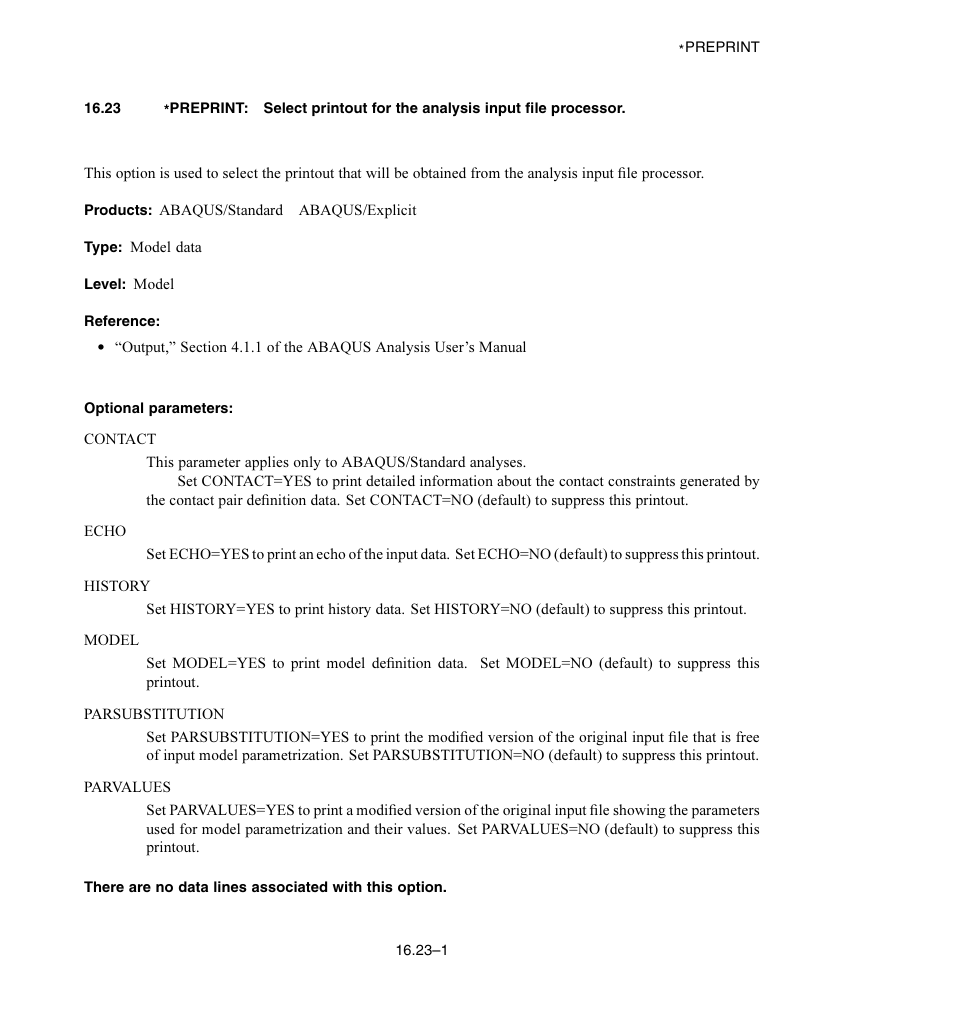 Optional parameters | ABAQUS Volume II: I–Z User Manual | Page 299 / 628