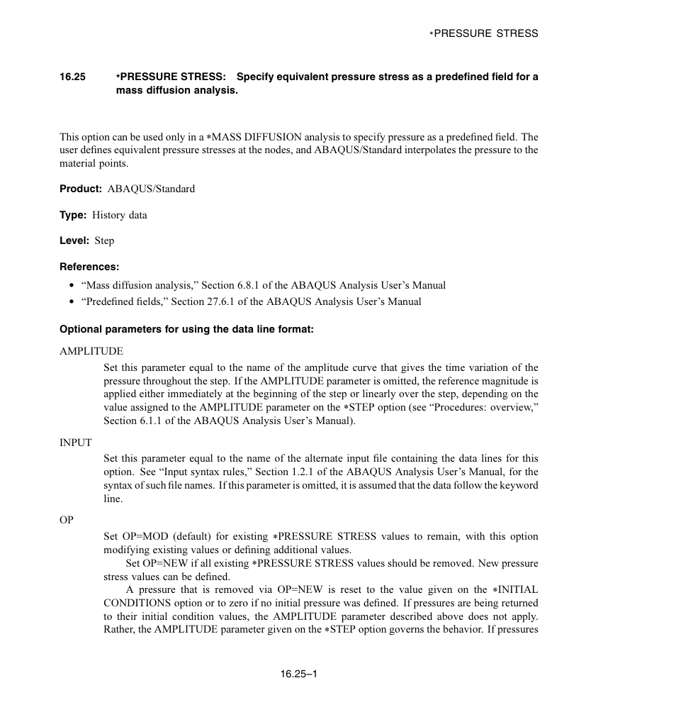 Optional parameters for using the data line format | ABAQUS Volume II: I–Z User Manual | Page 303 / 628