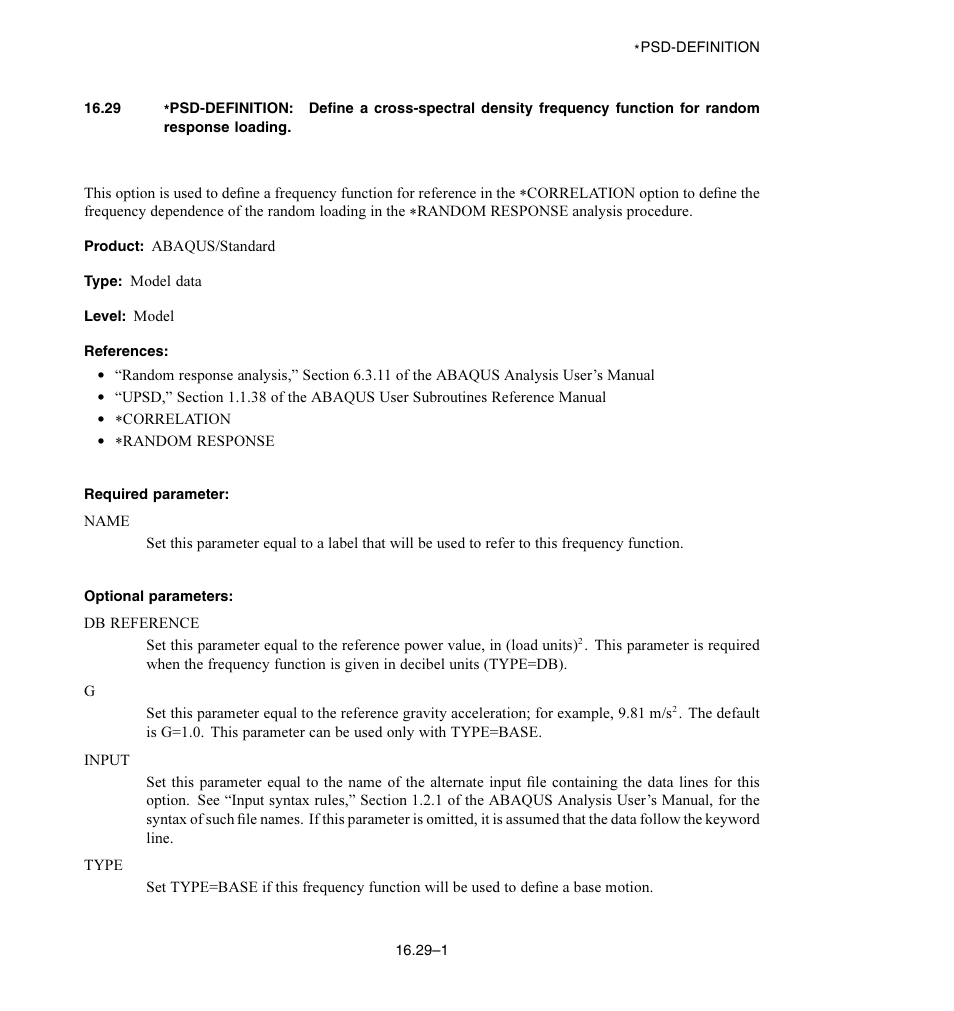 Required parameter, Optional parameters | ABAQUS Volume II: I–Z User Manual | Page 313 / 628