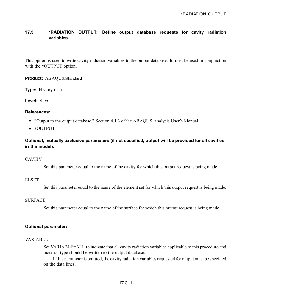 Optional parameter | ABAQUS Volume II: I–Z User Manual | Page 321 / 628