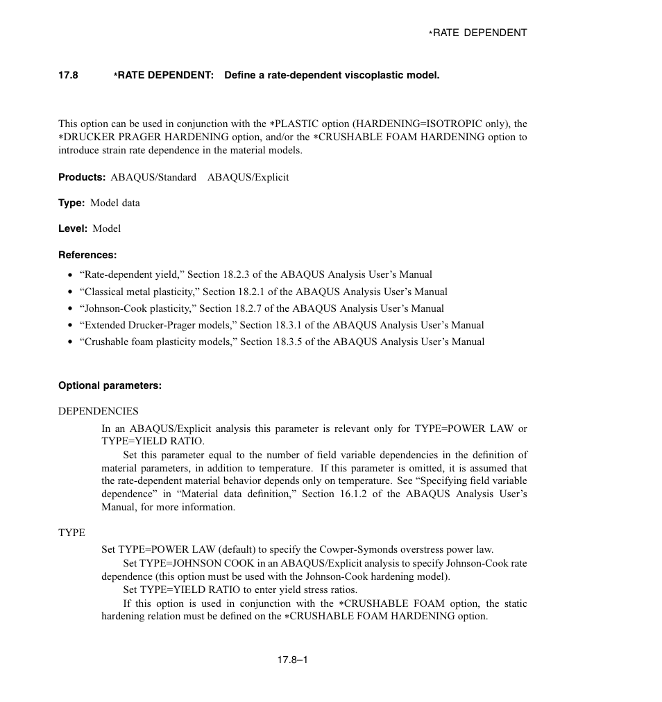 Optional parameters | ABAQUS Volume II: I–Z User Manual | Page 331 / 628