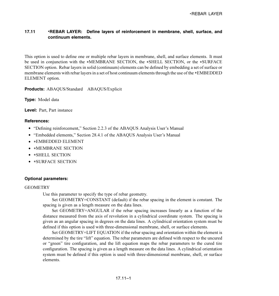 Optional parameters | ABAQUS Volume II: I–Z User Manual | Page 347 / 628