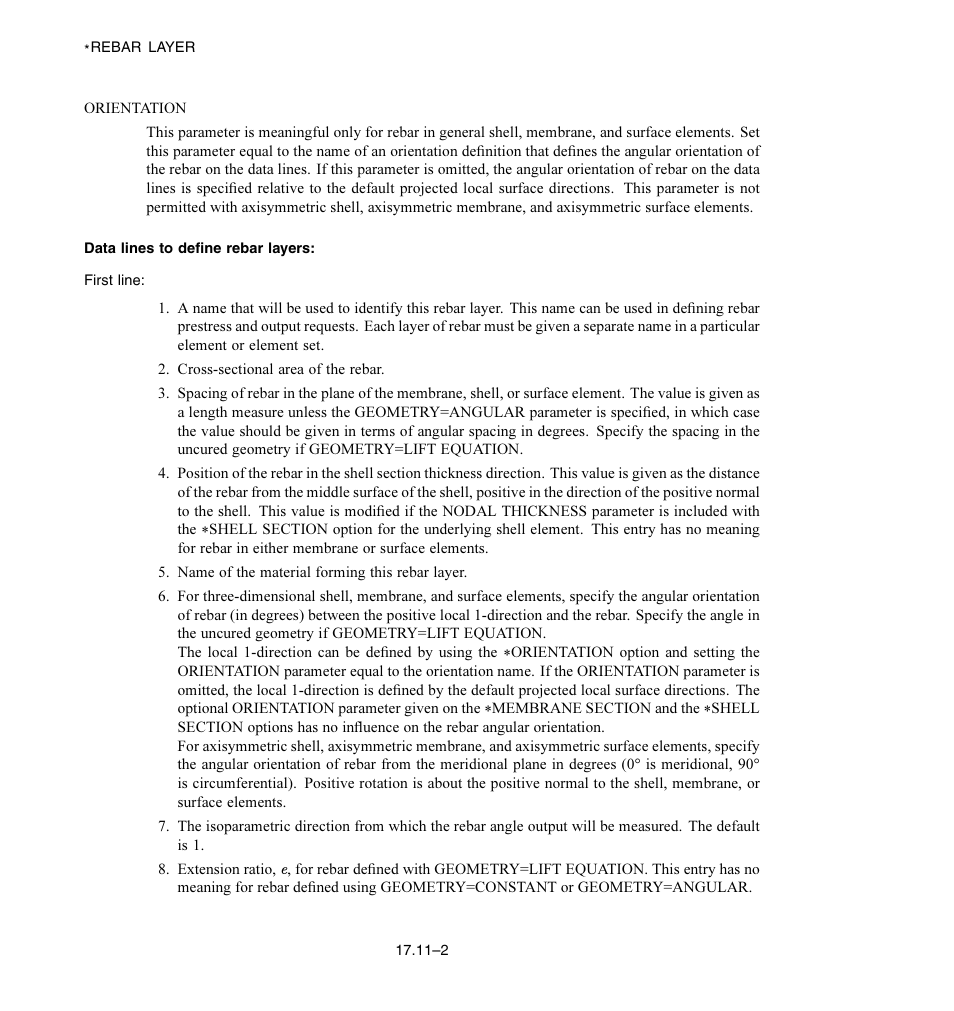 Data lines to define rebar layers | ABAQUS Volume II: I–Z User Manual | Page 348 / 628