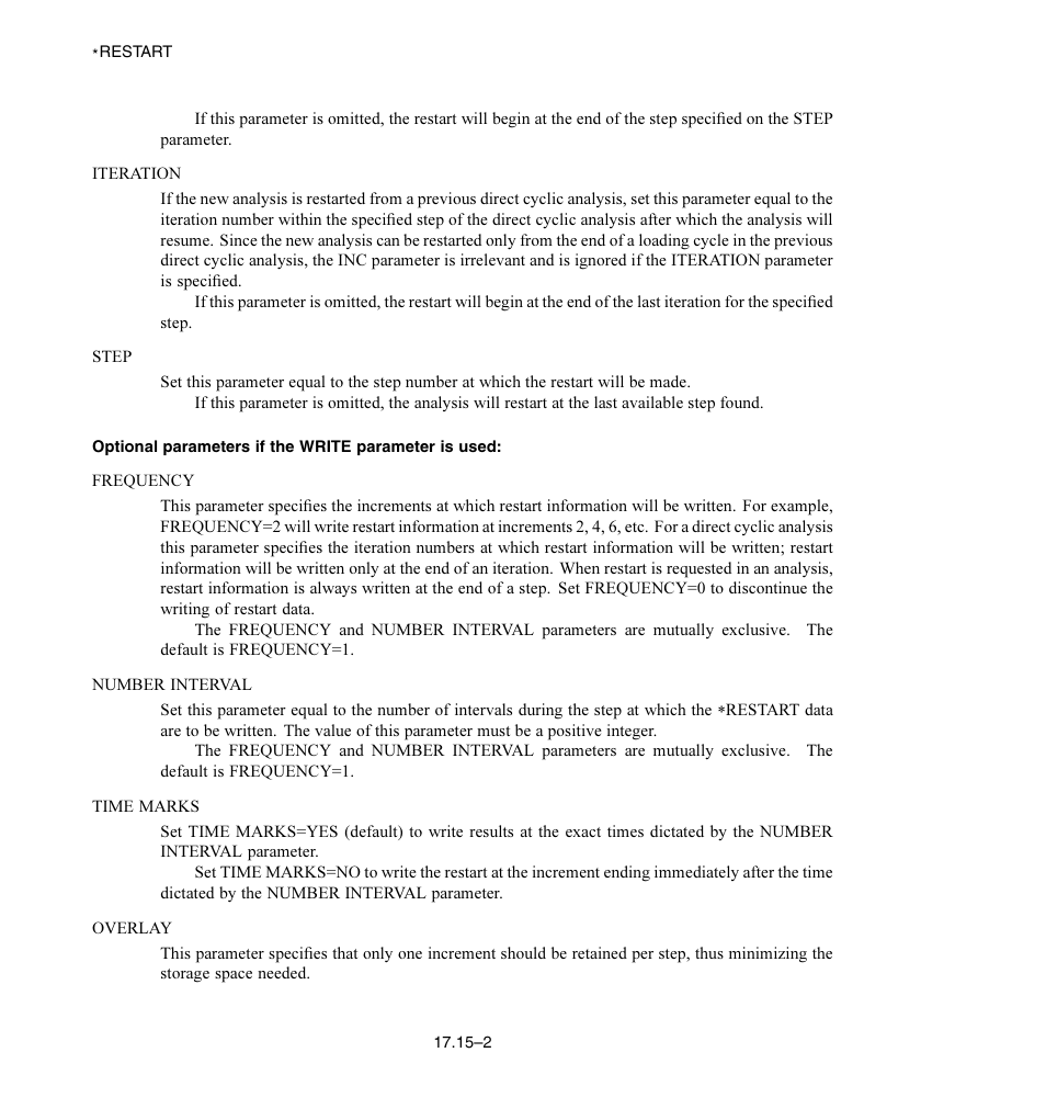 Optional parameters if the write parameter is used | ABAQUS Volume II: I–Z User Manual | Page 360 / 628