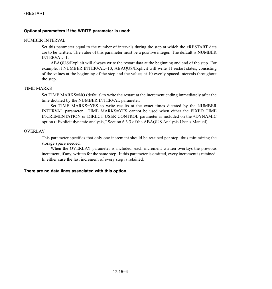 Optional parameters if the write parameter is used | ABAQUS Volume II: I–Z User Manual | Page 362 / 628