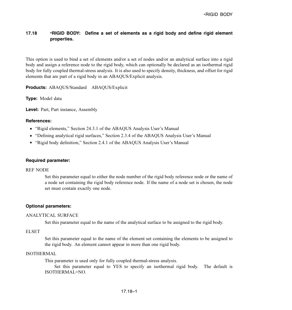 Required parameter, Optional parameters | ABAQUS Volume II: I–Z User Manual | Page 367 / 628