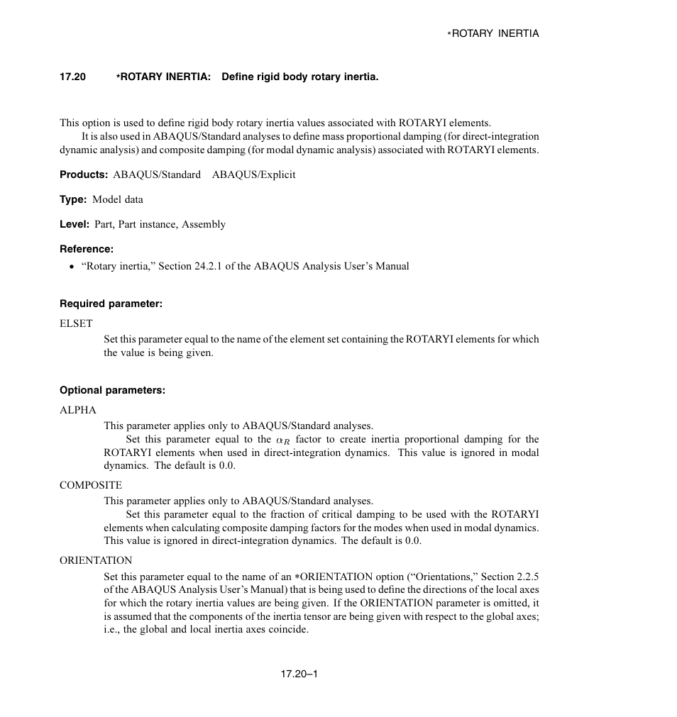 Required parameter, Optional parameters | ABAQUS Volume II: I–Z User Manual | Page 377 / 628