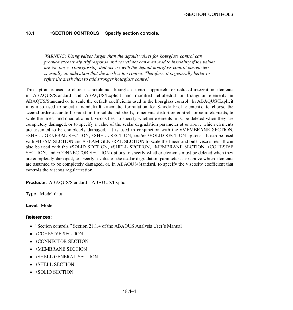 1 * section controls: specify section controls | ABAQUS Volume II: I–Z User Manual | Page 381 / 628