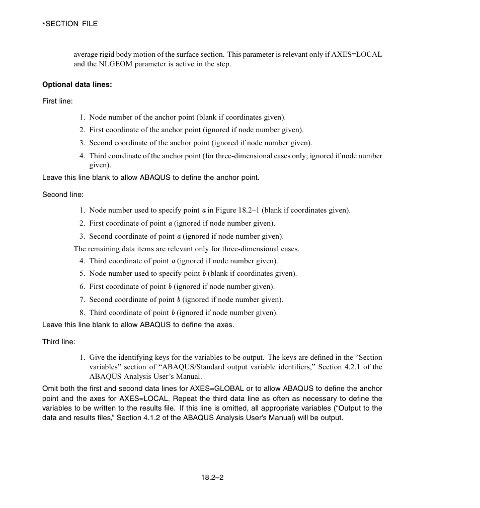 Optional data lines | ABAQUS Volume II: I–Z User Manual | Page 388 / 628