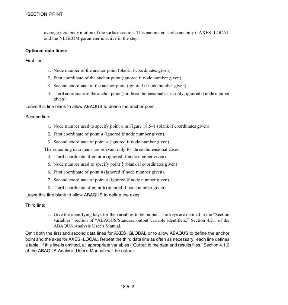 Optional data lines | ABAQUS Volume II: I–Z User Manual | Page 396 / 628