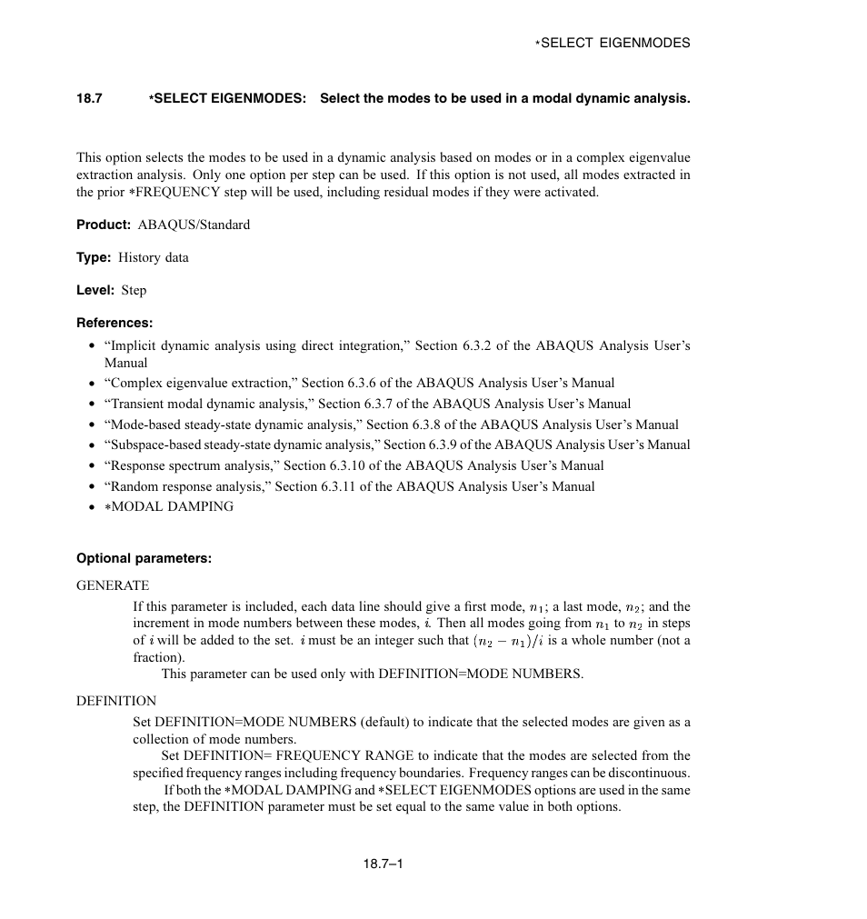 Optional parameters | ABAQUS Volume II: I–Z User Manual | Page 401 / 628