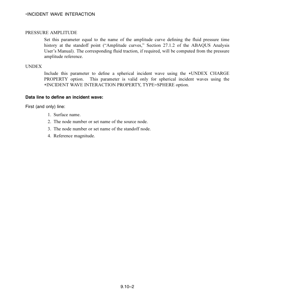 Data line to define an incident wave | ABAQUS Volume II: I–Z User Manual | Page 46 / 628