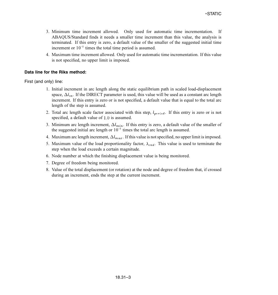 Data line for the riks method | ABAQUS Volume II: I–Z User Manual | Page 463 / 628