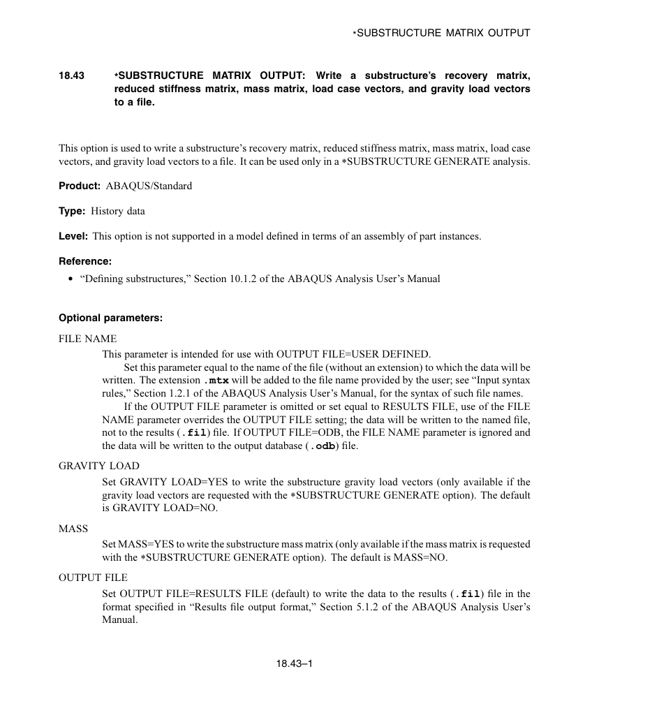Optional parameters | ABAQUS Volume II: I–Z User Manual | Page 493 / 628