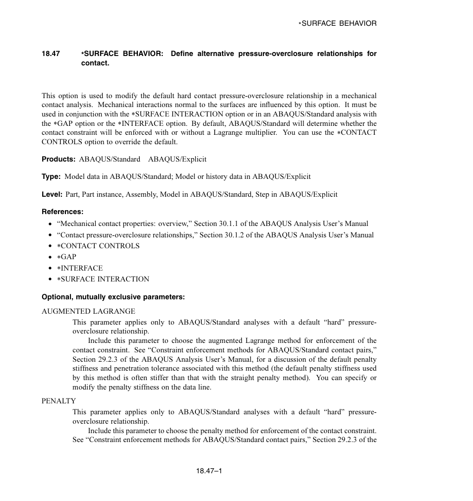 Optional, mutually exclusive parameters | ABAQUS Volume II: I–Z User Manual | Page 511 / 628