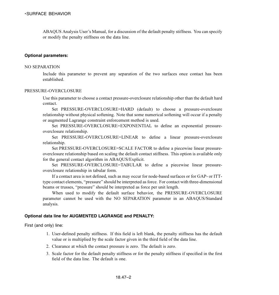 Optional parameters | ABAQUS Volume II: I–Z User Manual | Page 512 / 628