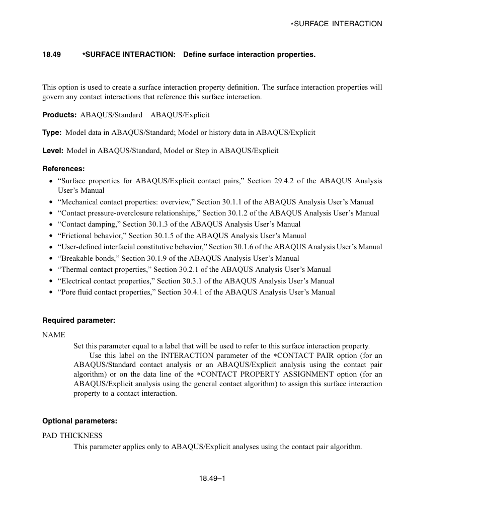 Required parameter, Optional parameters | ABAQUS Volume II: I–Z User Manual | Page 519 / 628