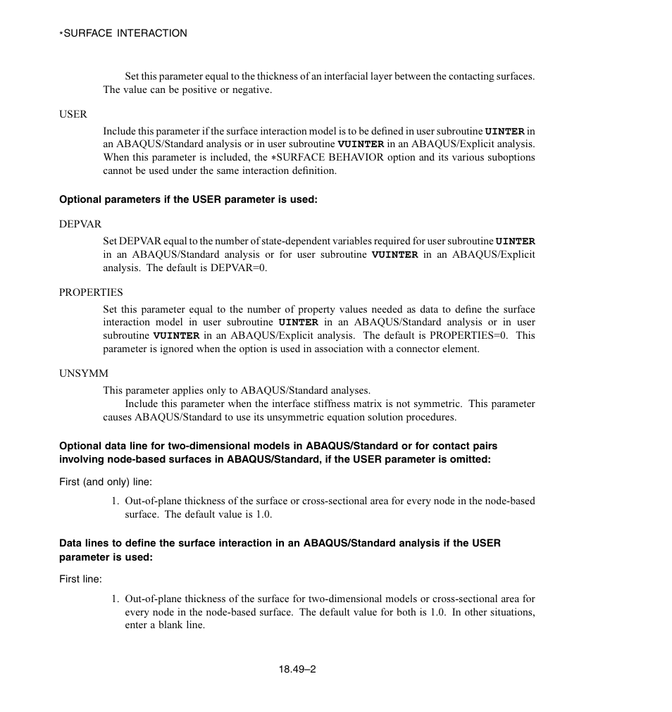 Optional parameters if the user parameter is used | ABAQUS Volume II: I–Z User Manual | Page 520 / 628