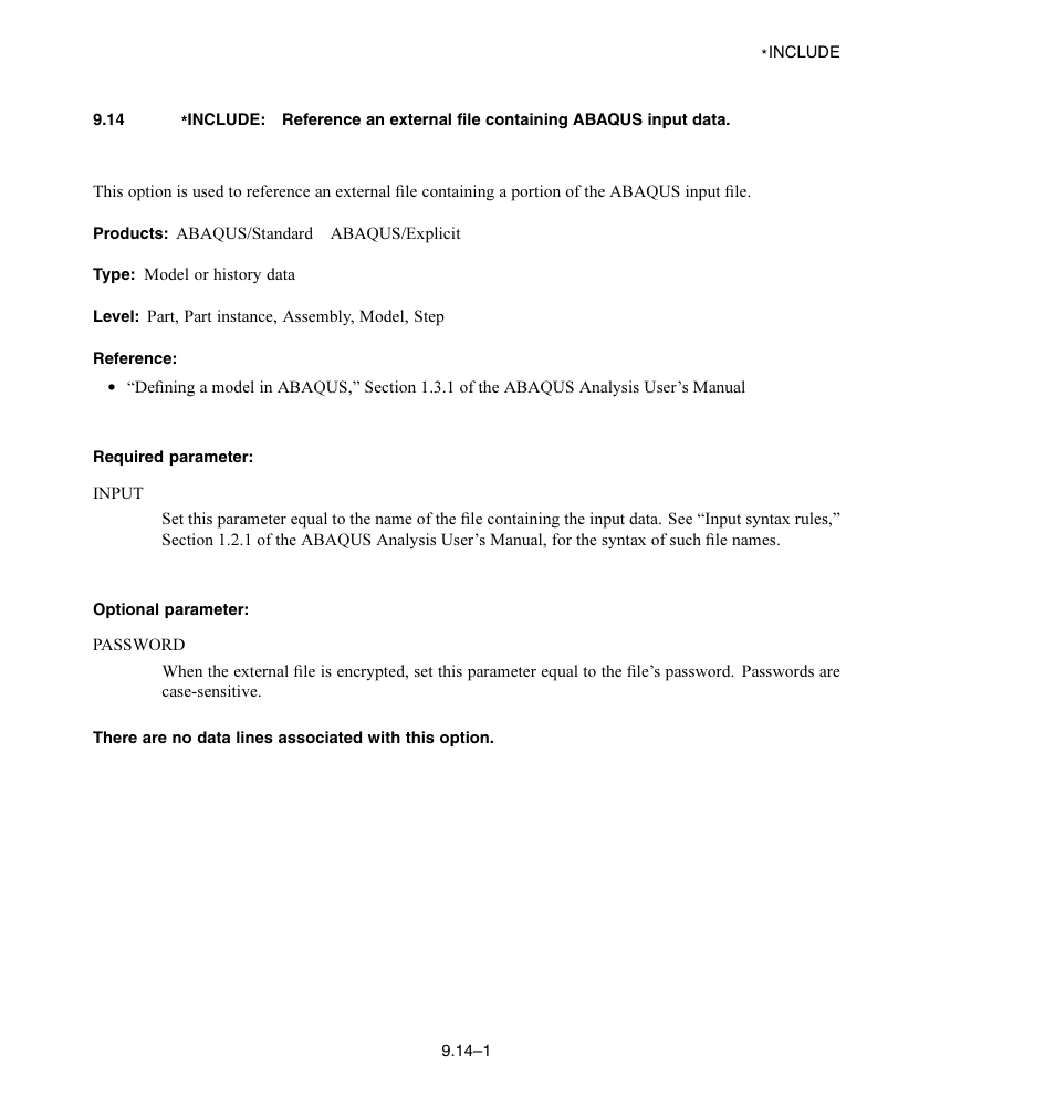 Required parameter, Optional parameter | ABAQUS Volume II: I–Z User Manual | Page 53 / 628