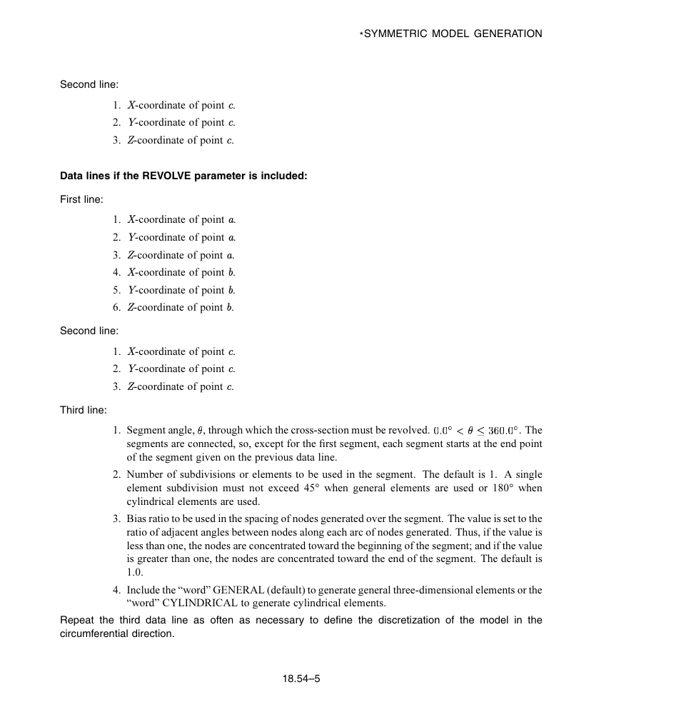 Data lines if the revolve parameter is included | ABAQUS Volume II: I–Z User Manual | Page 535 / 628