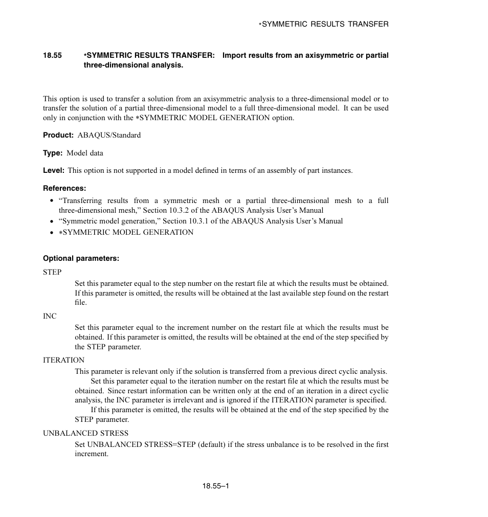 Optional parameters | ABAQUS Volume II: I–Z User Manual | Page 539 / 628