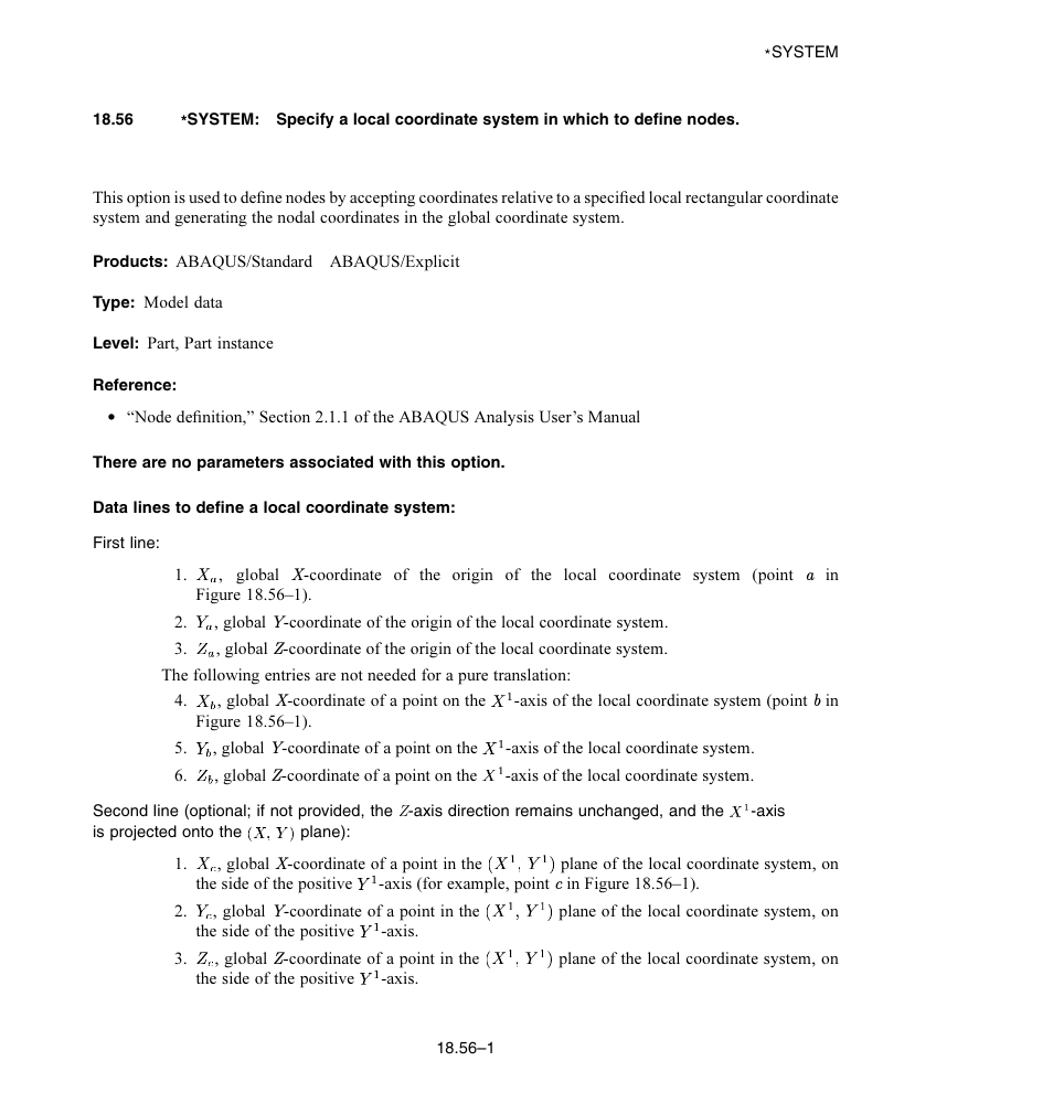 Data lines to define a local coordinate system | ABAQUS Volume II: I–Z User Manual | Page 541 / 628