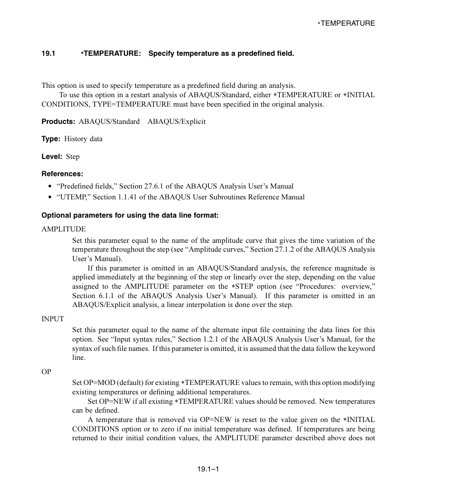 Optional parameters for using the data line format | ABAQUS Volume II: I–Z User Manual | Page 545 / 628