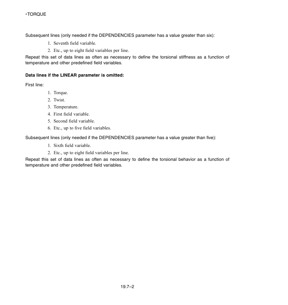 Data lines if the linear parameter is omitted | ABAQUS Volume II: I–Z User Manual | Page 562 / 628