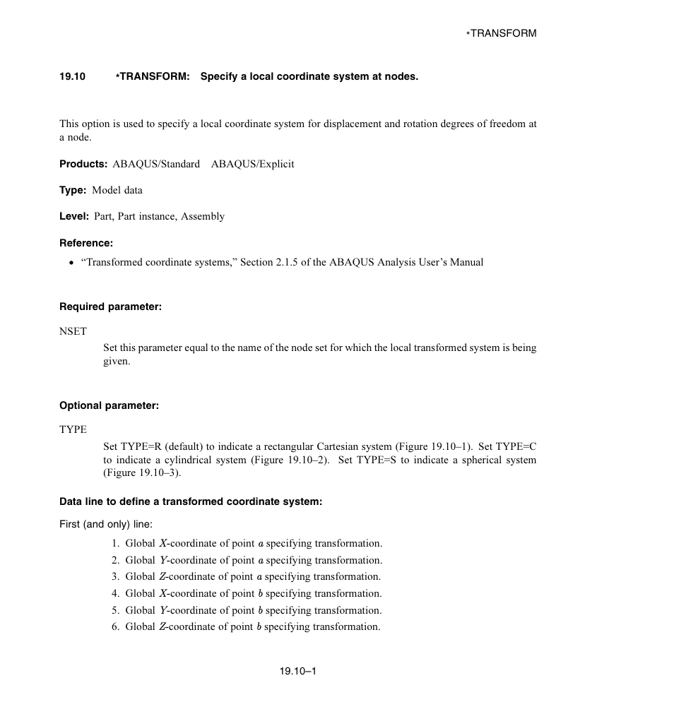 Required parameter, Optional parameter | ABAQUS Volume II: I–Z User Manual | Page 567 / 628